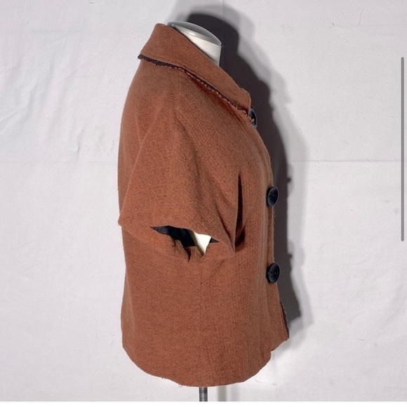 Iris Setlakwe Orange Wool Short Sleeve Button Up Blazer Jacket 8 - Picture 6 of 13